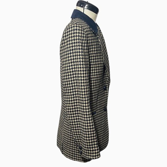 JL COLEBROOK Mohair Wool Houndstooth Blazer Women Small Navy Tan Career Business - Picture 3 of 16